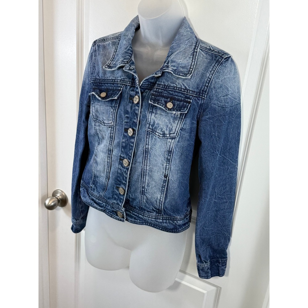 Indigo Rein Womens Medium Wash Denim Jean Trucker Jacket Blue M Demicore Cotton - Picture 8 of 13